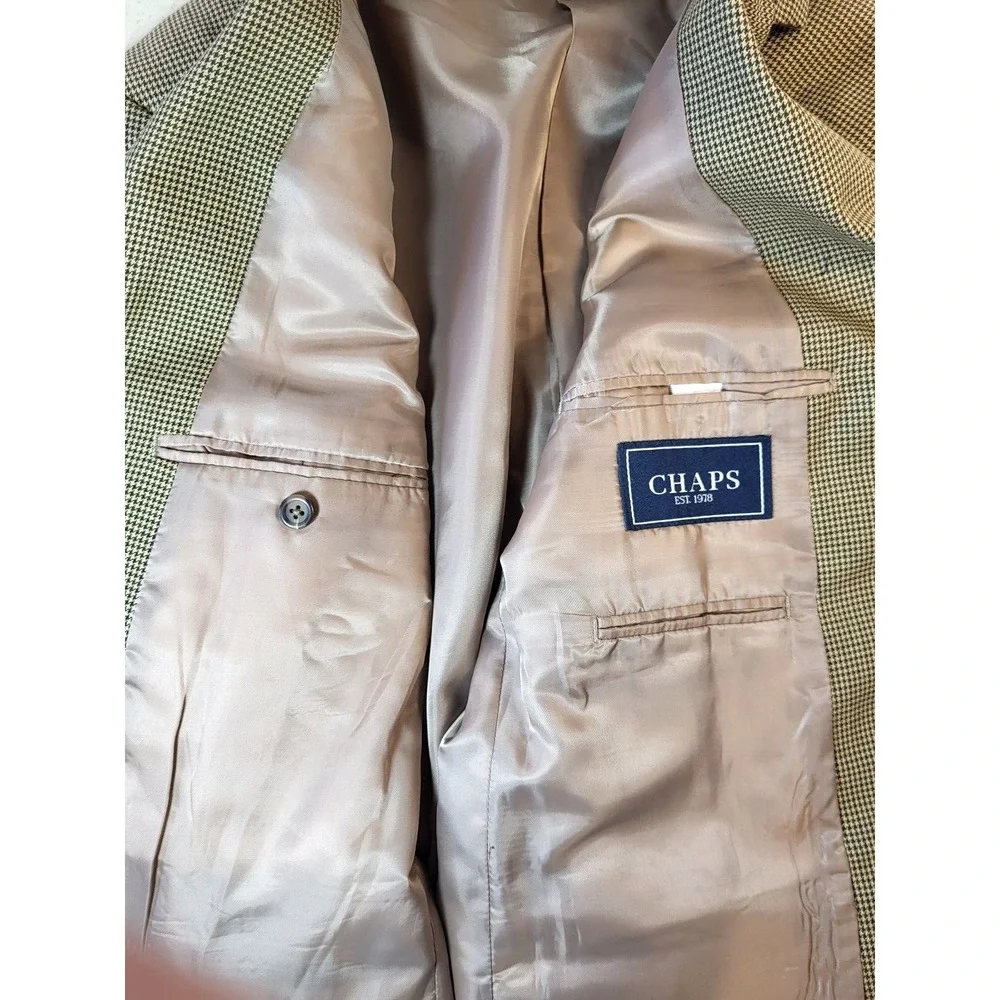 Chaps Tan/Brown Houndstooth Soft Single‎ Breasted 2 Button Front Blazer Size 42R